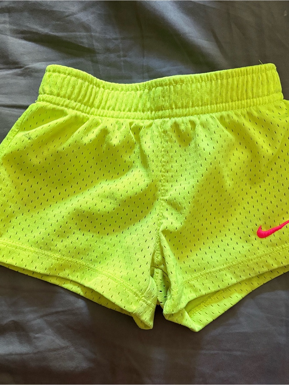 Nike Neon Yellow Mesh Kids Shorts with Black Swoosh